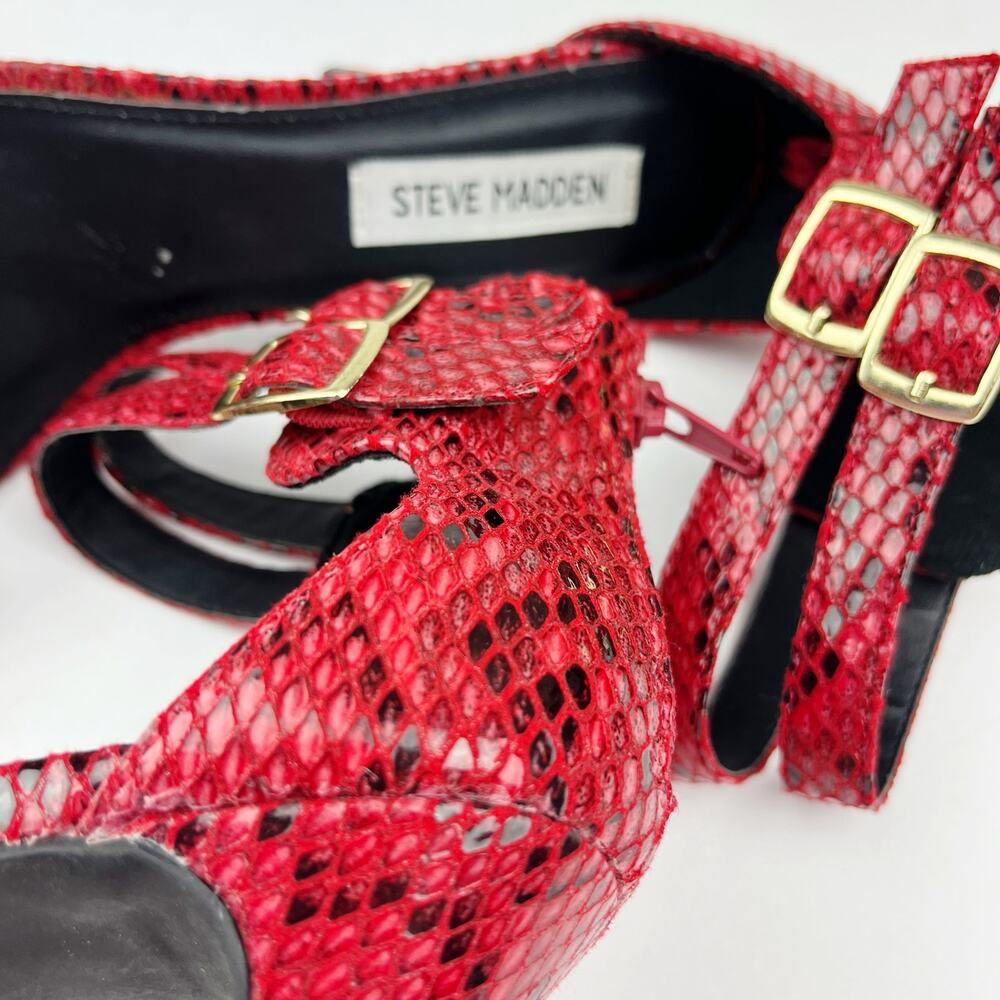 Steve Madden Red Snake Print Heels Size 8 - image 4